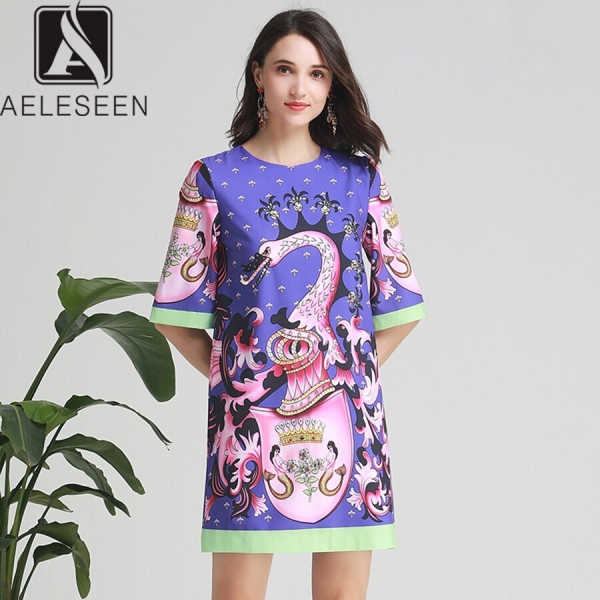 AELESEEN Women Beaded Dresses 19 Summer High Street Half Sleeve Coloful Animal Print Diamonds Straight Mini Loose Dress 1 High Street Half Sleeve Coloful Animal Print Diamonds Straight Mini Loose