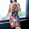 Imitate Real Silk Dress Plus Size 19 New Summer Women Silk Dress Loose Half Sleeved Print A-line Dresses Beach Casual Clothes