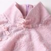 Vintage Elegant Women's Pink Soft Lace Slim Flare Half Sleeve Lady Cheongsam