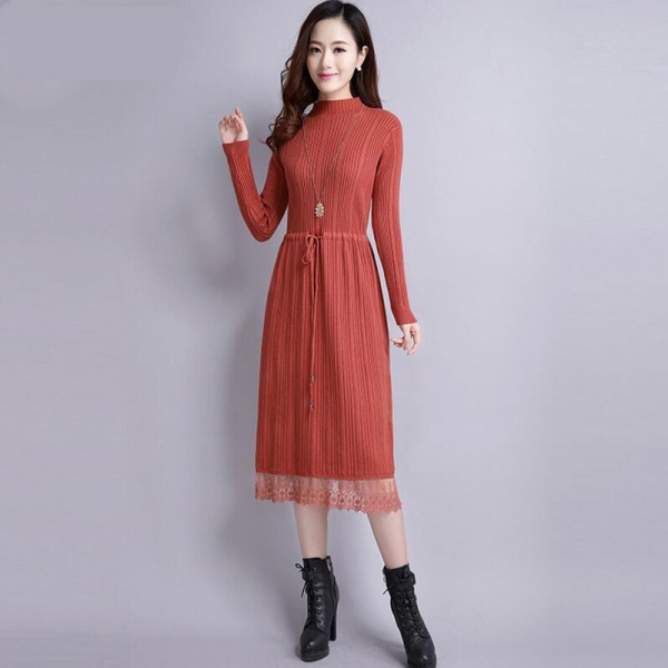 18 Women Autumn Winter Sweater Dress new Slim half Turtleneck Long Sleeve Sexy Lady Bodycon Robe Lace Knitted Dresses Vestidos 1 Winter Sweater Dress new Slim half Turtleneck Long Sleeve