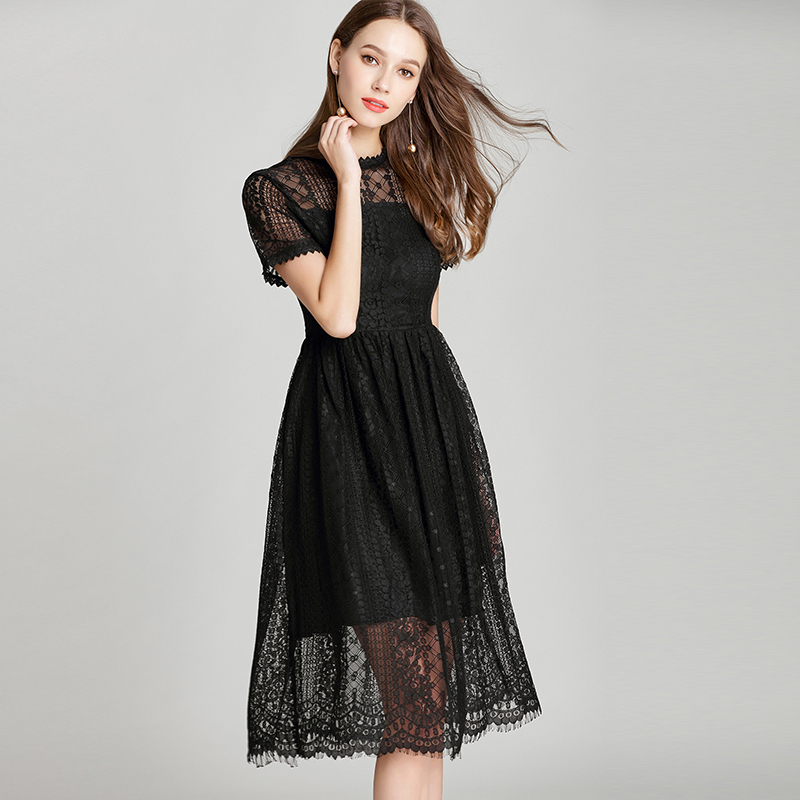 TAOYIZHUAI Summer New Arrival Black Casual Style Plus Size Patchwork Half Sleeves O Neck Elegant Lace Dress For Women 11692 3