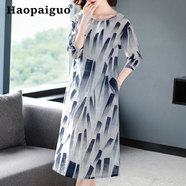 Dress Women Red Blue Half Sleeve Midi Dress Women A-Line