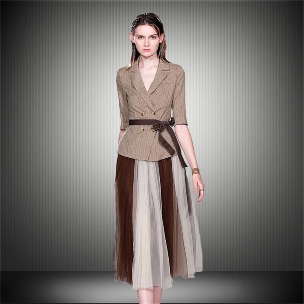 Half Sleeves Patchwork Winter Dress Slim Blazers with Inside Mesh