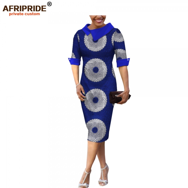 18 summer&autumn casual women pencil dress african wax print AFRIPRIDE tailor made half sleeve mid-calf length dress A1825055 1 Bold Beauty: African Wax Print Pencil Dress for Summer & Autumn Style