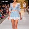 COLOREE 19 Women Blue/White Lace Mini Dress Sexy V-neck See-through Half Sleeve