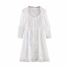 Women sweet embroidery hollow out mini dress white pleated half sleeve dresses female sweet chic A line vestido