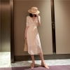 Elegant women boho floral wrap half sleeve chiffon beach dress