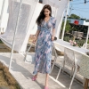 19 Summer Beach Long Dress Pineapple Print Women Boho V-neck Half Sleeve Dress Sexy Bandage Long Dresses