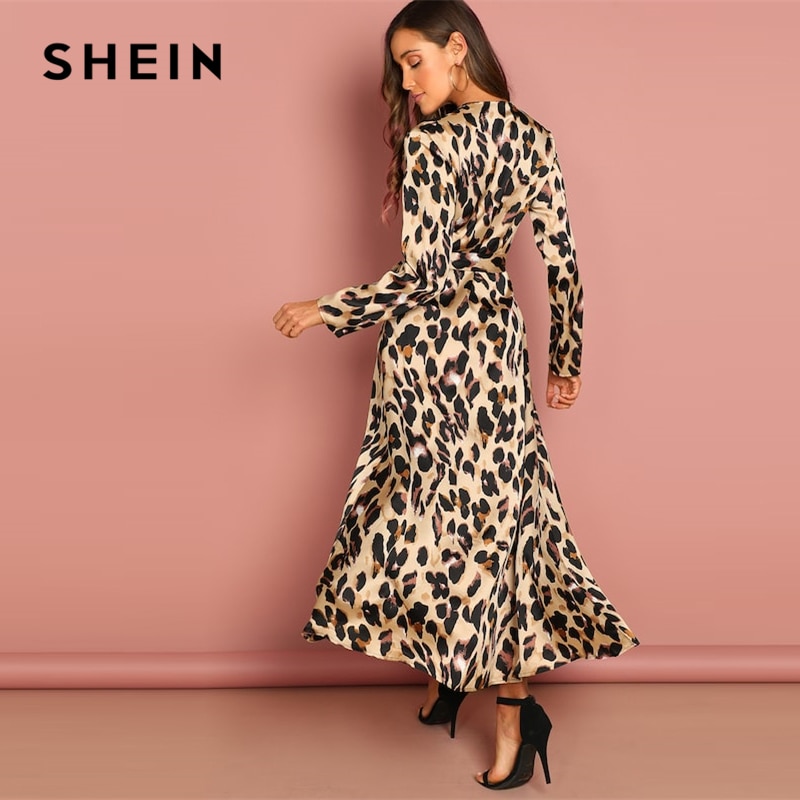 SHEIN Going Out Multicolor Surplice Wrap Satin Leopard Deep V Neck Half Sleeve Dress Elegant Women Autumn Modern Lady Dresses 2