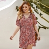 Chiffon Women Dress Red Elegant Ladies Vintage V-Neck Floral Sexy Dress