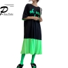 Chiffon stitching Mid-Long Loose Cotton casual dress Korean