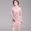 Pink Lace Floral Pencil Fashion Dress Slim