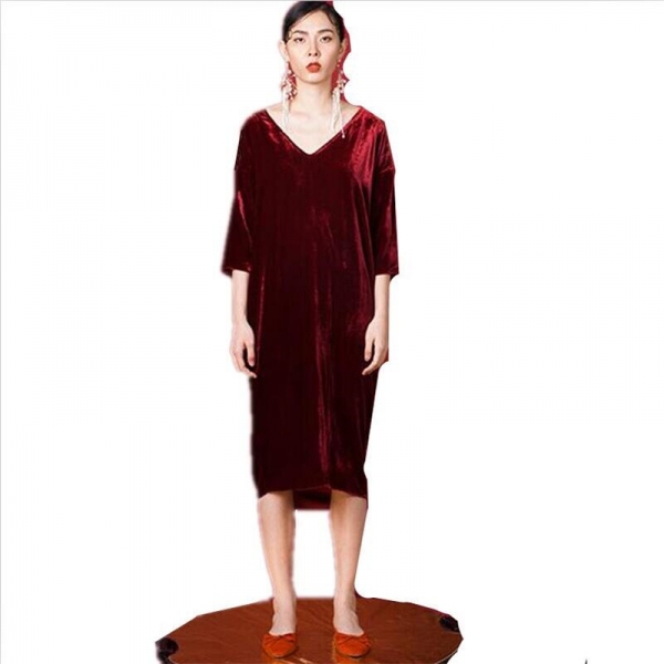 19 Women Autumn half sleeve long dress sexy deep V-neck Velvet straight dress plus size velour dress L-6XL 19 Women Autumn half sleeve long dress sexy deep V-neck Velvet straight dress plus size velour dress L-6XL