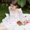 Dress Summer high-end point High Waist Cherry Drawstring Lace Ruffle