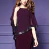 Solid Chiffon Half Batwing Sleeve Sequined Bodycon Female Pencil Office