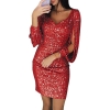 Sexy Women's V-neck Sparkling Tassels Long Sleeved Slim Bodycon Dress Sequined Club Mini Evening Party Dresses