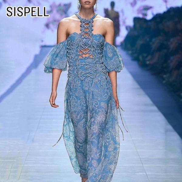 SISPELL Summer Hollow Out Print Women's Dress Halter Off Shoulder Half Sleeve A Line Dresses Female 19 Fashion New Vintage SISPELL Summer Hollow Out Print Women's Dress Halter Off Shoulder Half Sleeve A Line Dresses Female 19 Fashion New Vintage