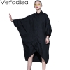 Vefadisa Spring Irregular Blouse Dress Woman Pullover Half Sleeve Dress Solid Peter pan Collar Dress Black White QYF1573