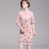HAMALIEL Pink Lace Floral Pencil Fashion Dress Summer Women Embroidery Half Sleeve Bodycon Slim Dress Elegant Hollow Out Dress