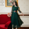 YOSIMI Summer Dress 19 Chiffon Long Dresses for Women Vintage Tunic Embroidery Sashes O-Neck Half Sleeve Evening Party Dress