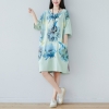 new literature and art round collar half-sleeve five-minute sleeve dress