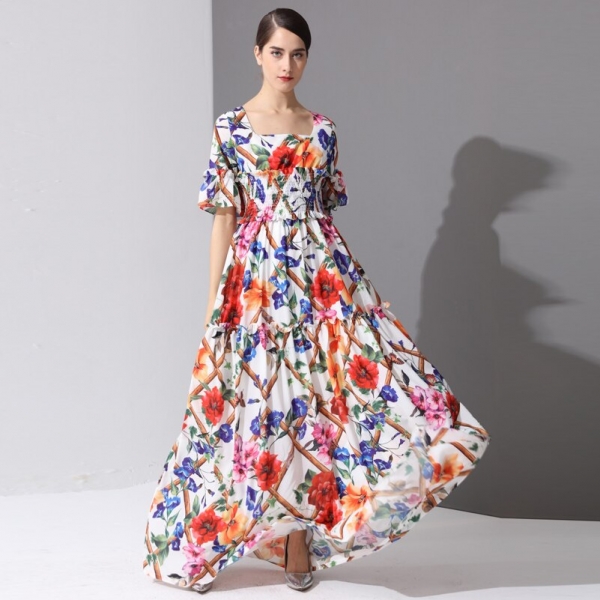 High Quality Fashion Designer runway Maxi Dresses Women's Half Sleeve Holiday amazing Floral Print Long Dress 3XL Plus Size High Quality Fashion Designer runway Maxi Dresses Women's Half Sleeve Holiday amazing Floral Print Long Dress 3XL Plus Size