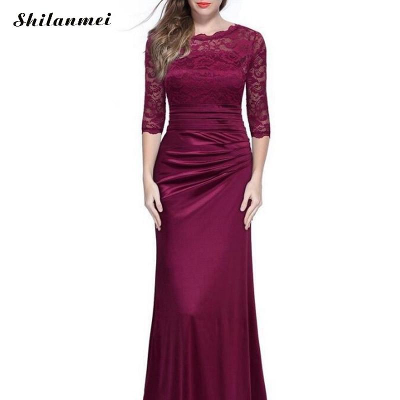 Lace Patchwork Elegant Maxi Lace Dress Women Sexy Skinny Long Bodycon Half Sleeve Dresses Summer Party Vestidos 18 Club Jurken