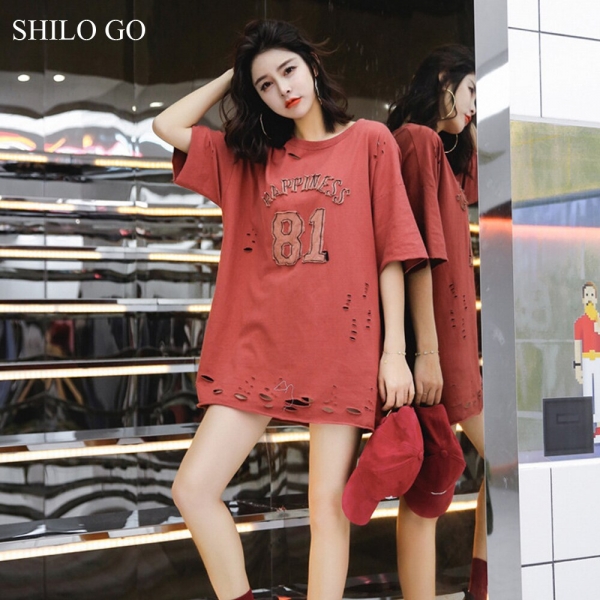 SHILO GO dress Womens Summer Fashion Concise Casual O Neck half Sleeve dress casual loose hole letter print dark color dress SHILO GO dress Womens Summer Fashion Concise Casual O Neck half Sleeve dress casual loose hole letter print dark color dress