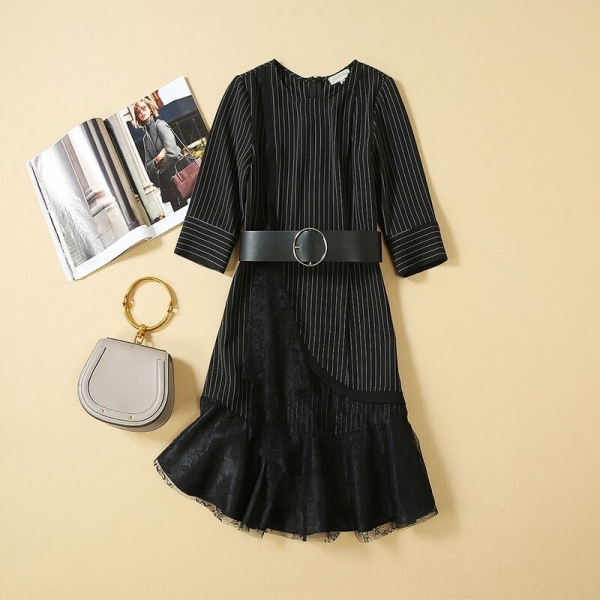 Women Dresses 19 High Quality Newest Designer Runway O-Neck Half Sleeve Patchwork Lace Elegant Dress Casual Dresses NP0762J