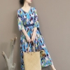Autumn Geometric Printing Dress Half Sleeve Sexy V Neck Dress