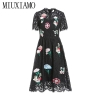 Retro Half Sleeve Flower Diamonds Embroidery Lace Vintage