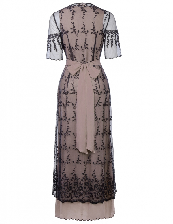 Vintage Victorian Style Embroidery Mesh ankle length ladies dress