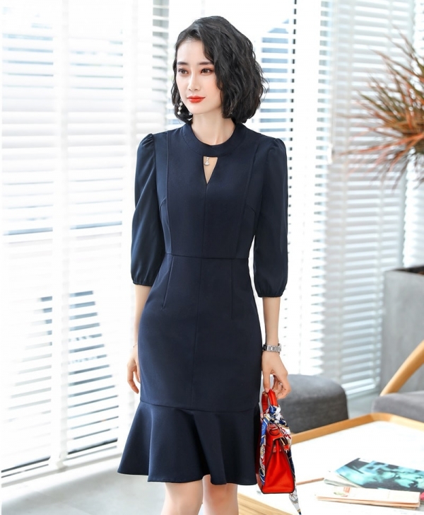 Formal OL Styles Half Sleeve Middle Long Business Women Dress Office Ladies Work Wear Summer Dresses Slim Hips Female Vestidos 1 Middle Long Business Women Dress Office Ladies Work Wear