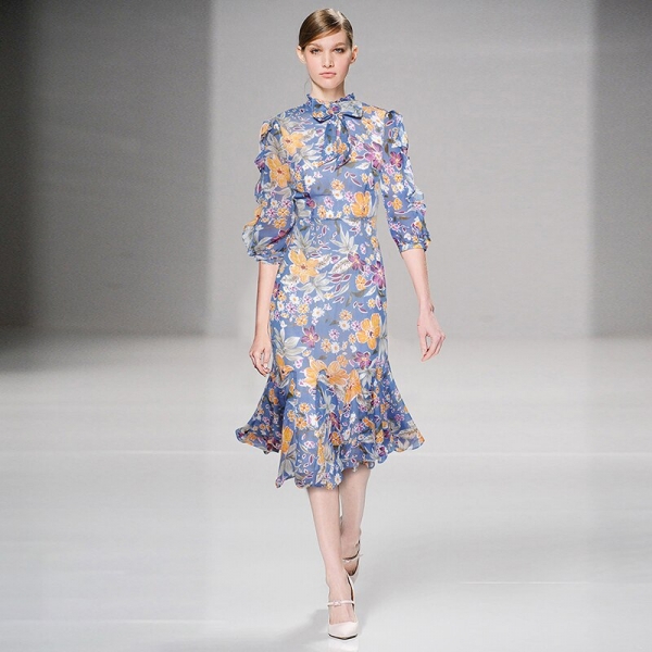 HIGH QUALITY Newest Fashion Runway 19 Designer Dress Women's Half Sleeve Charming Floral Print Mermaid Dress 1 Designer Dress Women's Half Sleeve Charming Floral Print Mermaid