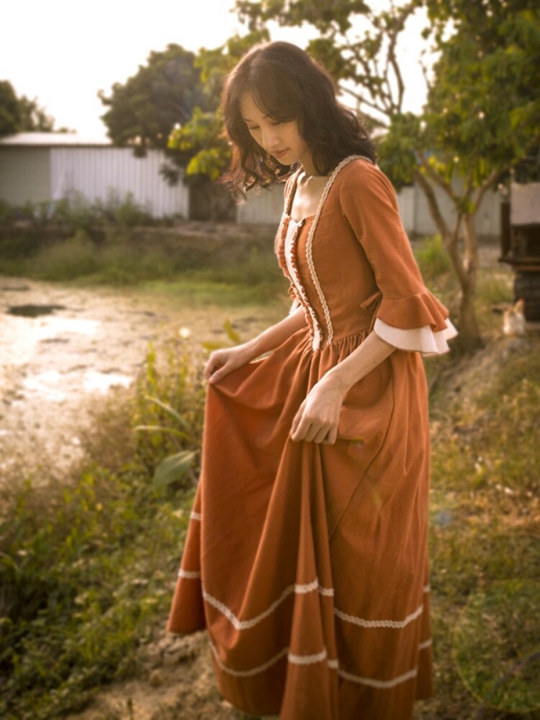 Original Design AIGYPTOS Spring Autumn Women French Rural Style Vintage Dresses Elegant Slim Cotton Corduroy Long Princess Dress Original Design AIGYPTOS Spring Autumn Women French Rural Style Vintage Dresses Elegant Slim Cotton Corduroy Long Princess Dress