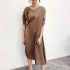 MEVGOHOT Half Sleeve Woman Solid Pleated Buttons Fashion Dress Mid-calf Length Press Fold Casual Loose Draped Dresses HD27