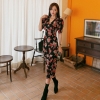 Summer Women Floral Print Dress Half Sleeve Pencil Bodycon Dress Office Lady Ladies V Neck Office Dress