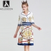 V-neck Canary Sword Printed Half Sleeve A-Line Midi Dress