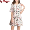 Loose floral print half sleeve O-neck summer dress good quality 2XL