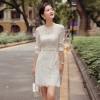 Mini Dress Half Sleeve O Neck Sweet Apricot