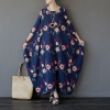 Women Embroidery Floral Dress Chinese Style Autumn New Half Sleeve Women Vintage Loose Cotton Long Dress