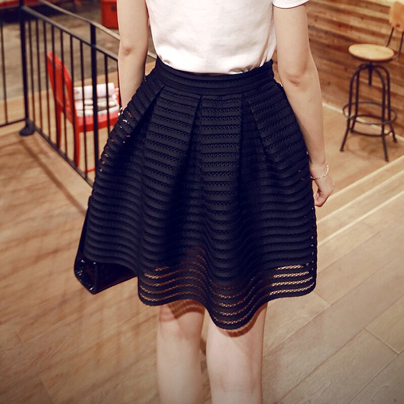 MWSFH  New Summer Autumn Sexy fashion skirt womens striped hollow-out fluffy skirt swing skirt ladies Black/White Ball Gown