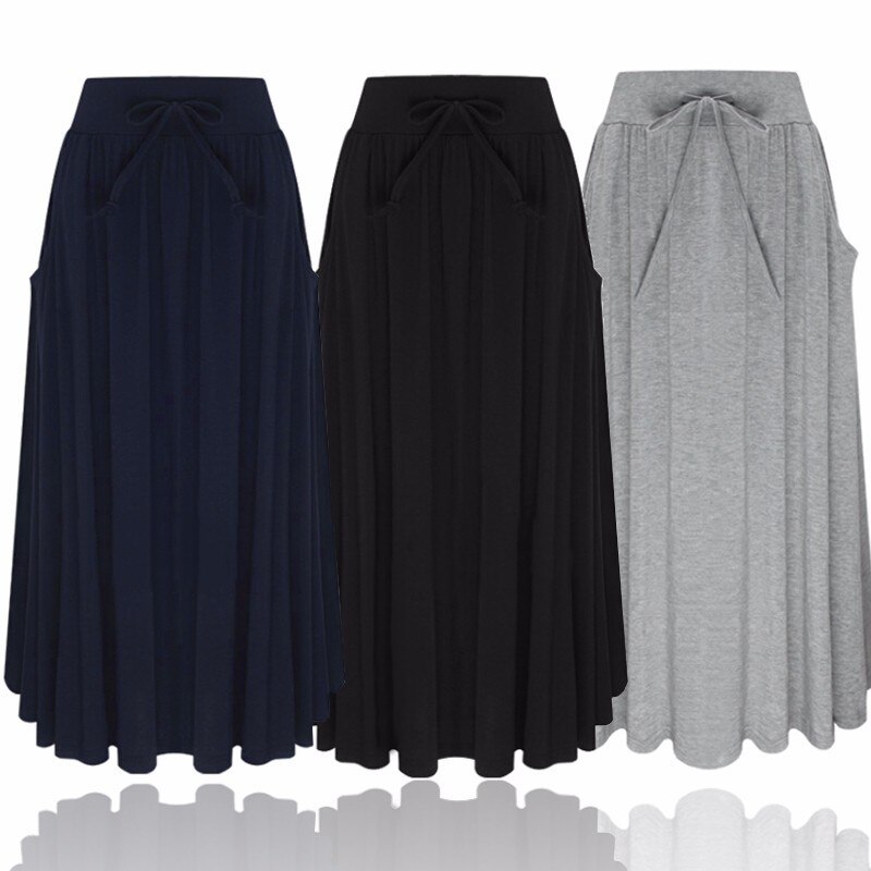 ZANZEA Women Long Skirt 19 Elegants Elastic High Waist Pockets Pleated Skirts Casual Solid Loose Mid-calf Skirts Plus Size 2XL
