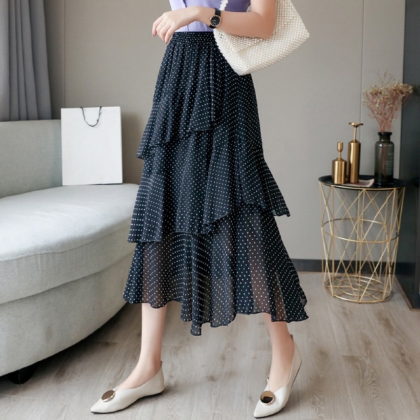 Jinsen Aite Plus Size 4XL Women Chiffon Skirt Dot Ruffles Maxi Skirts Beach Bohemian Skirts Vintage Elegant Faldas Saia JS491 2 Turn Heads with Jinsen Aite Plus Size Maxi Skirt - A Bohemian Beauty