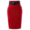 Pencil Skirts Womens Solid Black Grey Red Blue With Belt Slim High Waist Saia Bodycon Casual Office Work OL Midi Skirt Faldas