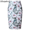 Elegant Floral Print Ladies Winter Midi Pencil Skirts High Waist Fashion Plus Size Slim