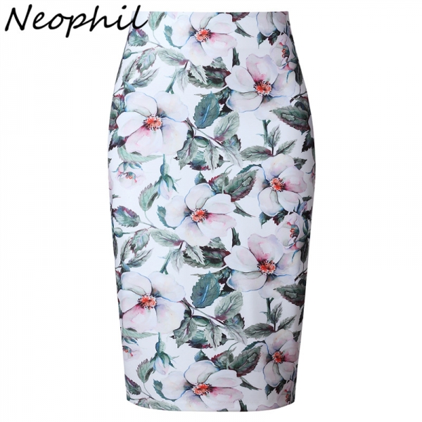 Elegant Floral Print Ladies Winter Midi Pencil Skirts High Waist Fashion Plus Size Slim