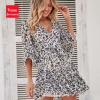 Summer V-Neck Ruffle A-Line Womens Dresses Bandage Backless Beach