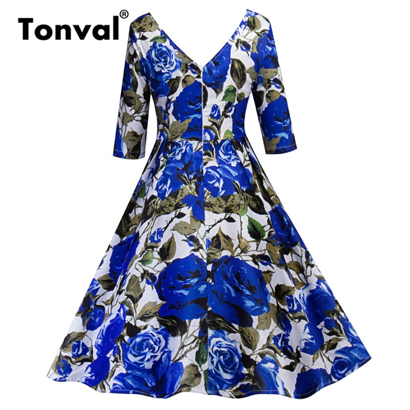 Vintage Women Pleated Dress Summer Half Sleeve Party Backless Floral