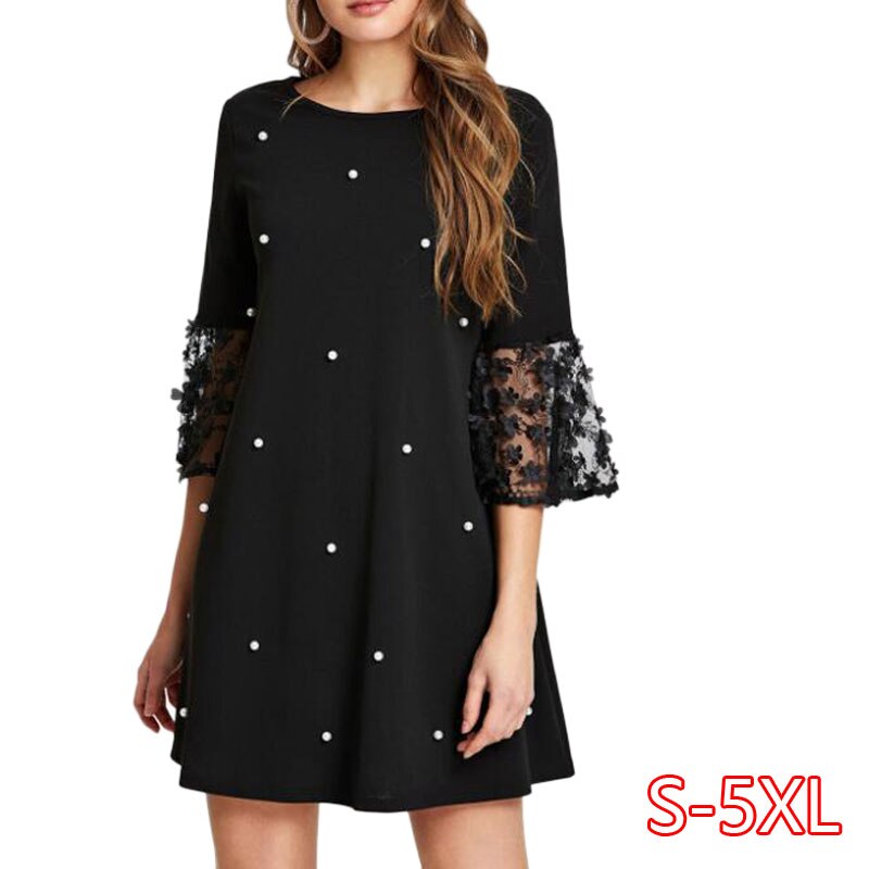 Spring Summer Women’s Fashion Casual Loose Half Sleeve Elegant Dress O-Neck Polka Dot Plus Size 5XL Lace Dress vestidos 1